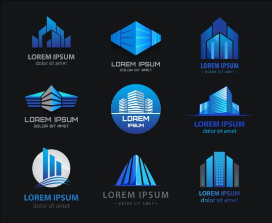 Logo Vektor im blauen Stil Stil logo Gebäude Blau   