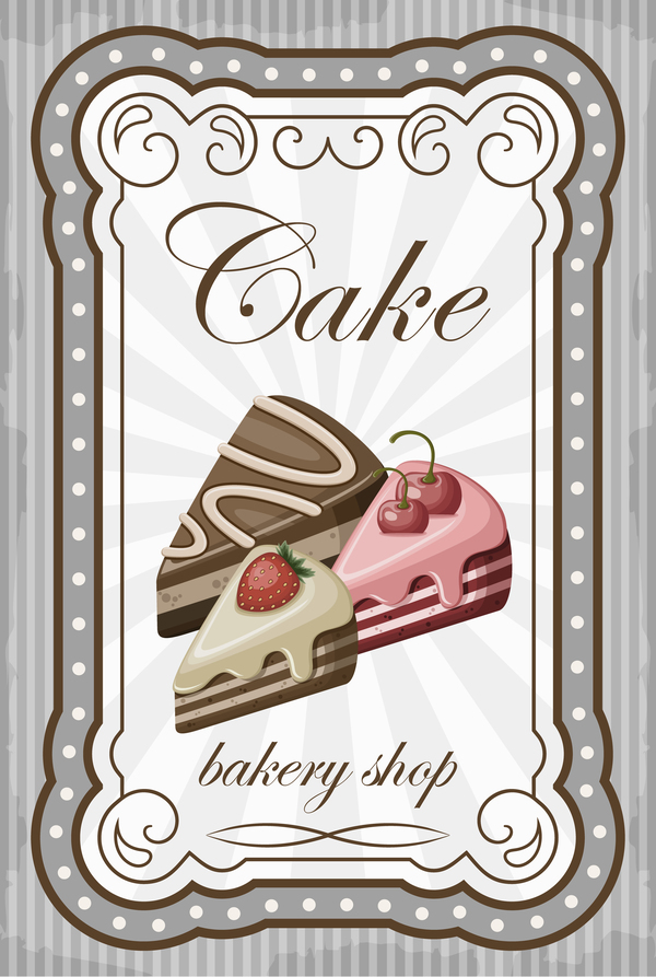 Kuchen mit Bäckerei-Geschäft Retor Plakatvektor 03 shop Rektor poster Kuchen Bäckerei   