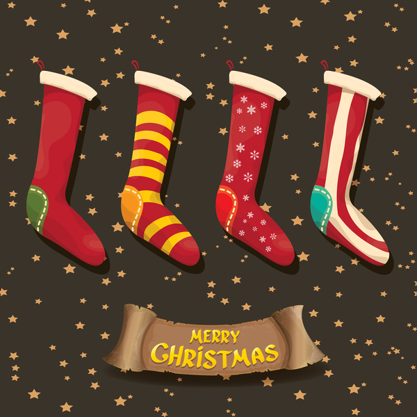 Cartoon Weihnachtssocken mit Retro-Weihnachts-Banner-Vektor 04 Weihnachten Socken Retro-Schrift cartoon banner   