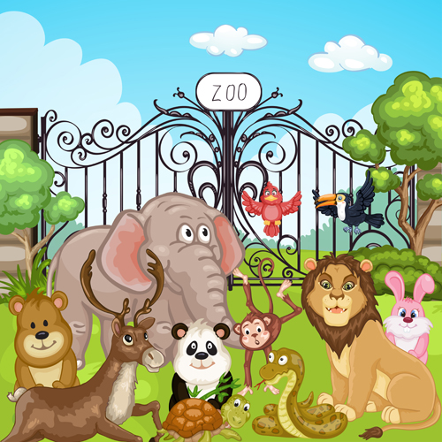 Cartoon Zoo paysage vecteur matériel 01 Zoo paysage dessin animé   