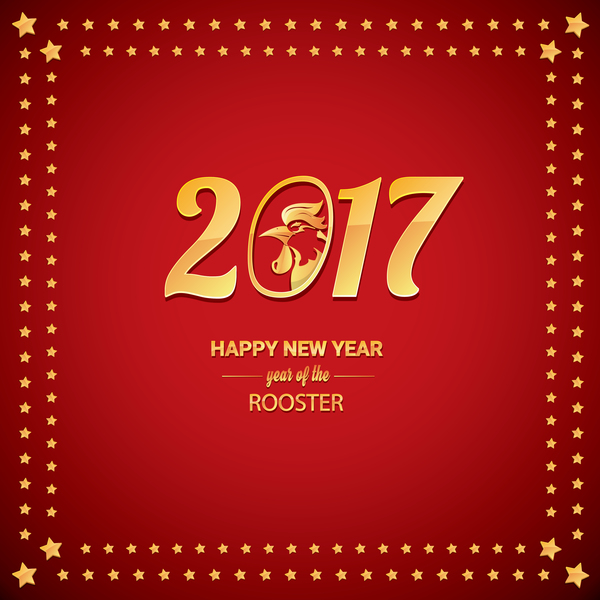 雄鶏と赤い背景ベクトル06と中国の新年2017 赤 新しい 年 中国人 オンドリ 2017   