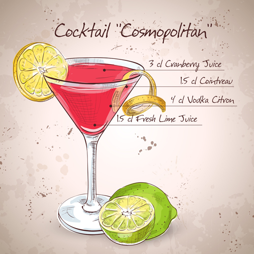 Affiche cocktail à la main dessin vecteurs 01 main Dessin cocktail affiche   