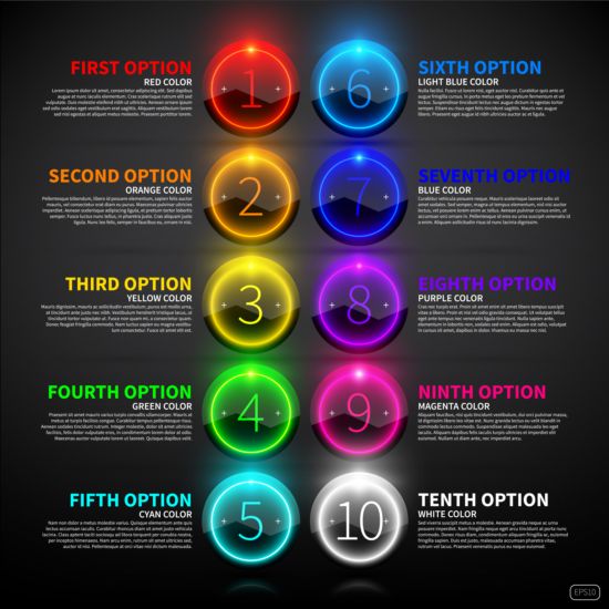 Vecteurs infographiques néon colorés 03 neon infographique colorée   