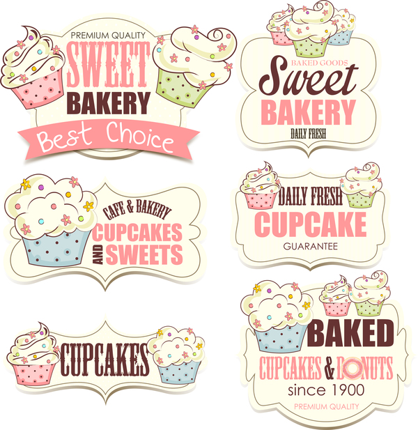 Cupcake Sweet Bakery étiquettes vecteur matériel sweet étiquettes cupcake Boulangerie   