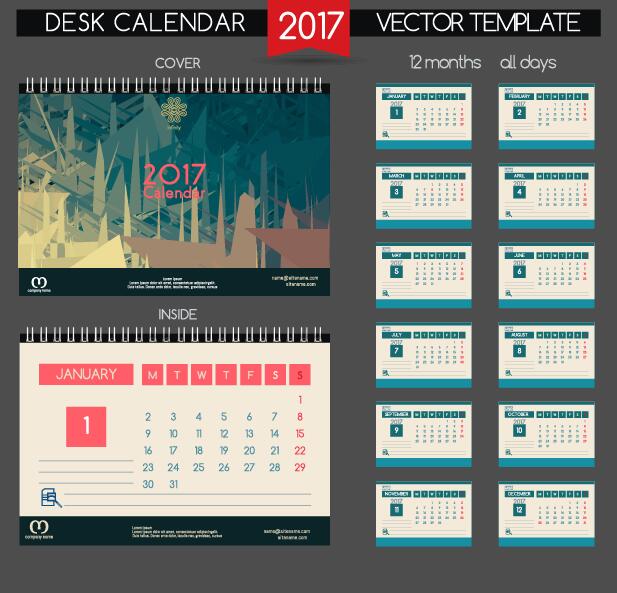 Bureau 2017 calendrier couverture et intérieur modèle vecteur 01 couverture calendrier bureau à l’intérieur 2017   