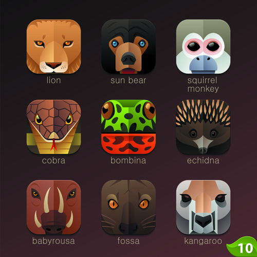 Lustige Tiersymbole Flachstil Vektor 15 icons funny Animal   