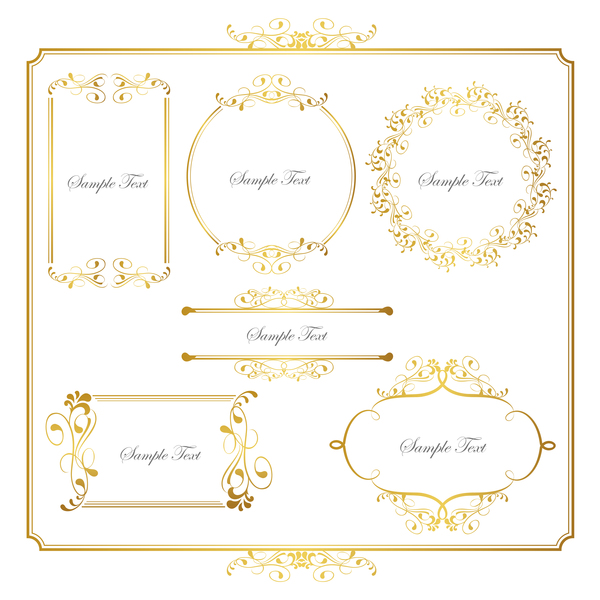 黄金の装飾フレームと罫線を持つ書道ベクトル05 装飾 罫線 書道フォント フレーム ゴールデン   