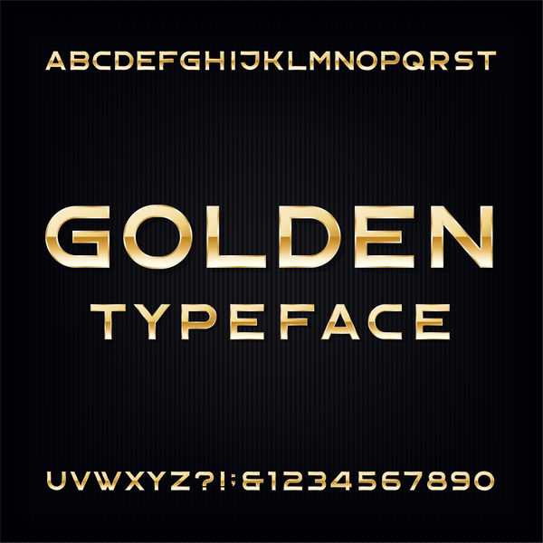 Alphabet de caractères dorés avec vecteur de nombres police de caractères or chiffres alphabet   