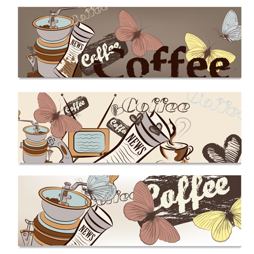 Handgezeichnete Kaffeebanner-Elemente Vektor 03 kaffee Hand gezeichnet Elemente banner   