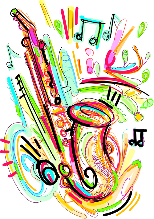 Dessiné à la main des instruments de musique de couleur vecteur 03 musical instruments de musique dessiné à la main coloré   