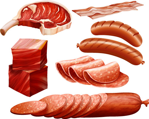 Viandes avec le bacon et les saucisses vecteur viandes saucisses bacon   