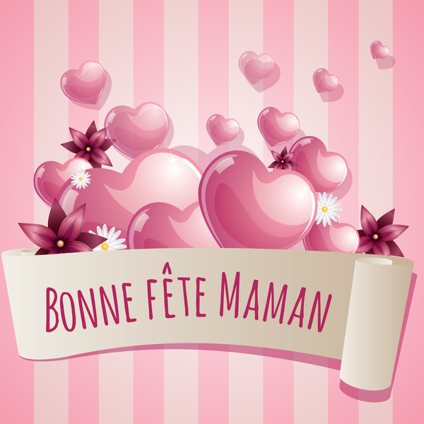 Bannière de jour de fête des mères avec carte vectorielle coeurs rose 02 rose mère jour coeurs Bannière   