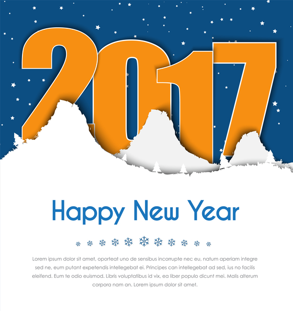 Montagnes de neige de papier avec 2017 de fond de nouvelle année vecteur 01 papier nouveau neige montagnes année 2017   