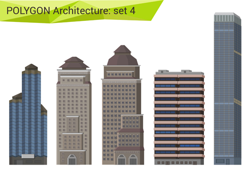 Polygonale Architektur Design Vektor-Set 04 polygonal Architektur   