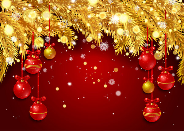 Fond rouge de Noël avec des aiguilles de pin doré vecteur 01 rouge pin or Noël aiguilles   