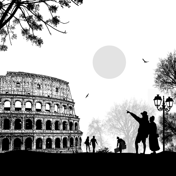 ローマの夕日ロマンチックなカップル旅行ベクトル12 日没 旅行 ロマンチックな ローマ カップル   