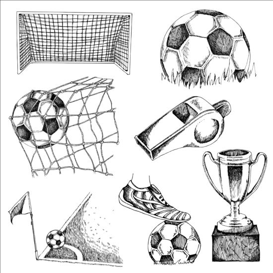 Éléments de soccer dessinés à la main vecteur matériel 01 Soccer main elements dessiné   