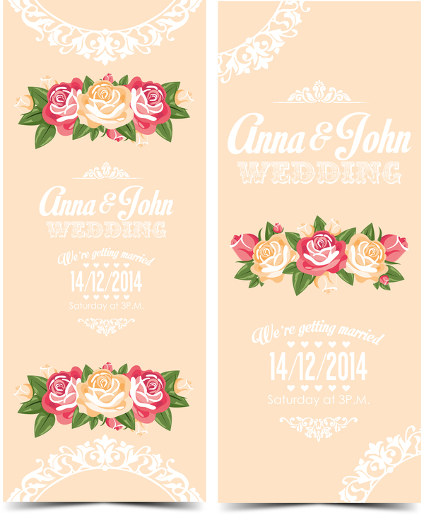 Carte verticale de mariage invitation avec vecteur de fleur 03 vertical mariage invitation fleur carte   