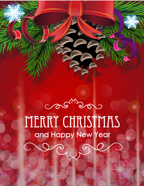 2015 cartes de Noël rouge arc vecteur ensemble 02 Noël cartes bow   