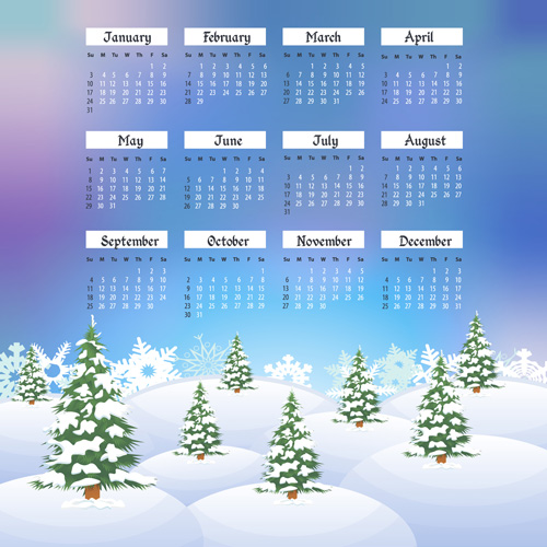 2016 Kalender mit Winterlandschaftsvektor 03 winter Landschaft Kalender 2016   