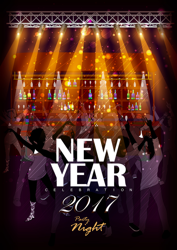 2017 Neujahr Nachtparty Plakatvorlage Vektoren 06 poster party Neu Nacht Jahr 2017   