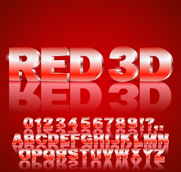 alphabet de dégradé rouge 3D avec le matériel de vecteur de numéro rouge nombre gradient alphabet   