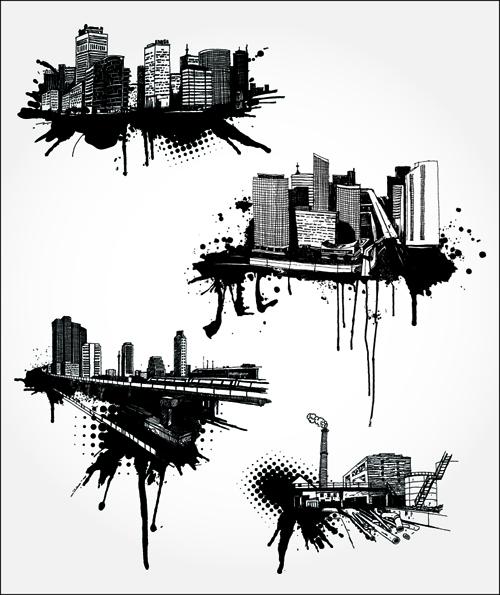 ブラック、ホワイトシティビルディングデザインベクター02 黒 都市の建物 都市 白   