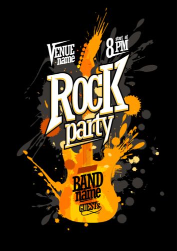 Flou guitare Rock Party affiche noir vecteur rock poster Noir guitare flou fête   