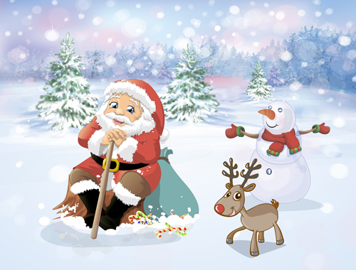 Santa de dessin animé avec des éléments de cadeau de Noël vecteur 04 santa Noël elements cartoon   