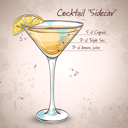Affiche cocktail à la main dessin vecteurs 09 main Dessin cocktail affiche   