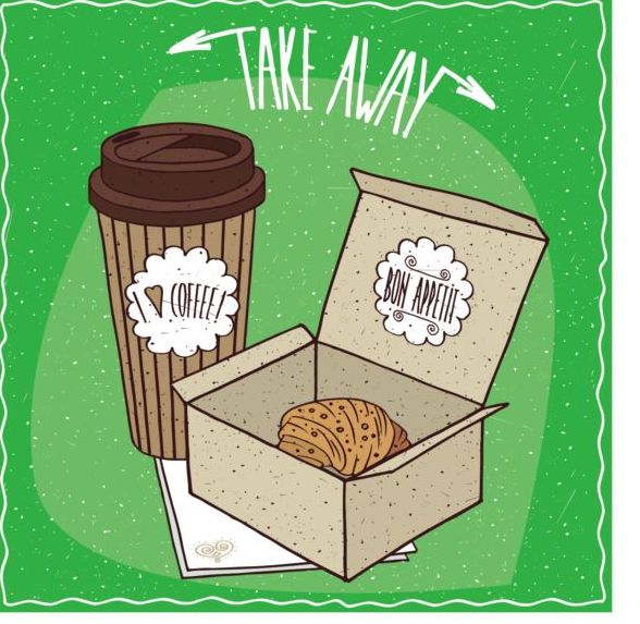 Croissant dans la boîte de carton et le café dans le vecteur de tasse de papier papier croissant Coupe carton cafe boîte   