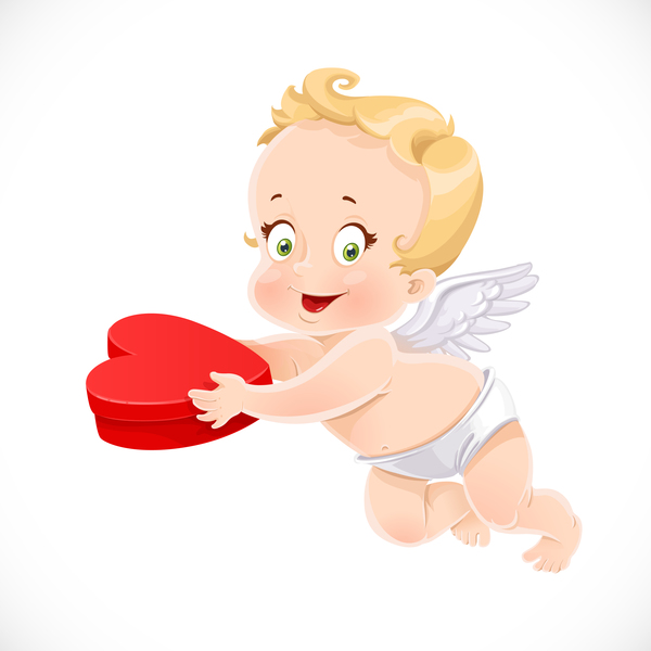 Niedliche Kuppel mit Herz-Geschenkkarten-Vektor Herz Geschenk cute cupid box   