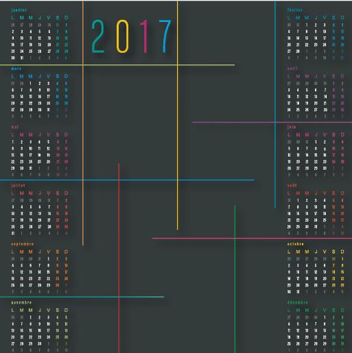 Vecteur de modèle de calendrier 2017 foncé calendrier 2017   
