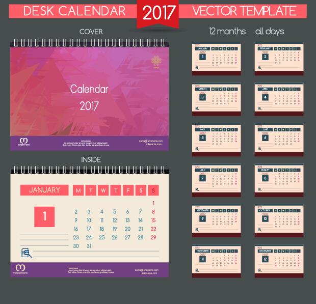 Schreibtisch 2017 Kalendercover und Innenvorlage Vektor 10 Schreibtisch Kalender innen cover 2017   