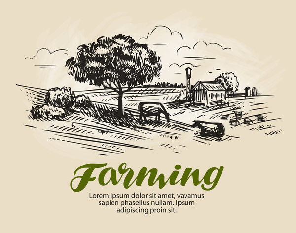 Bauernhandzeichnung von Hintergrundvektoren 03 Zeichnung Landwirtschaft hand   