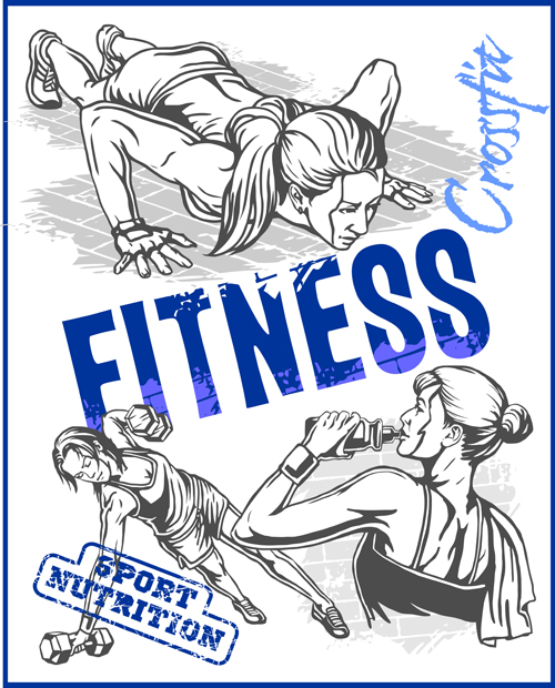 Fitness GYM dessiné à la main affiche vecteur 02 poster main gym fitness dessiné   