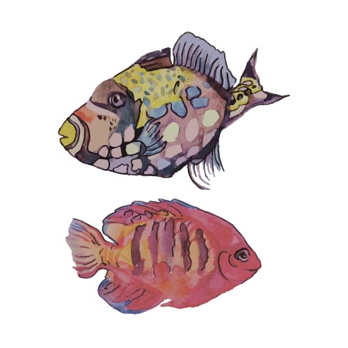 Von Hand gezogener Meeresfisch Aquarell Vektor 01 marine Hand gezeichnet Fisch Aquarell   