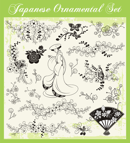 Styles japonais ornements Design vector set 04 styles ornements japonais design   