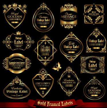 Luxus-Gold-Rahmen Etiketten setzen Vektor 04 Rahmen Luxus gold Etiketten   