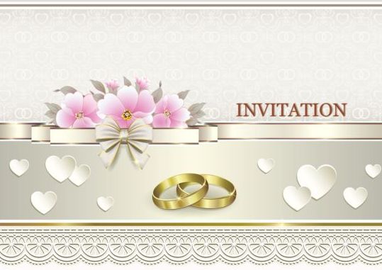 豪華な結婚式の招待状カードと golod リングベクトル05 豪華な 結婚式 招待状 リング カード golod   