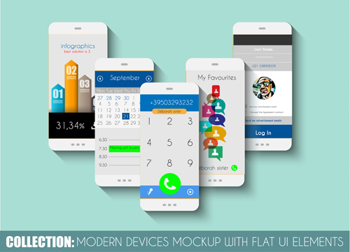 Mobile Geräte mockup mit flachen UI-Elementen Vektor 04 mockup mobile flat Elemente designs   