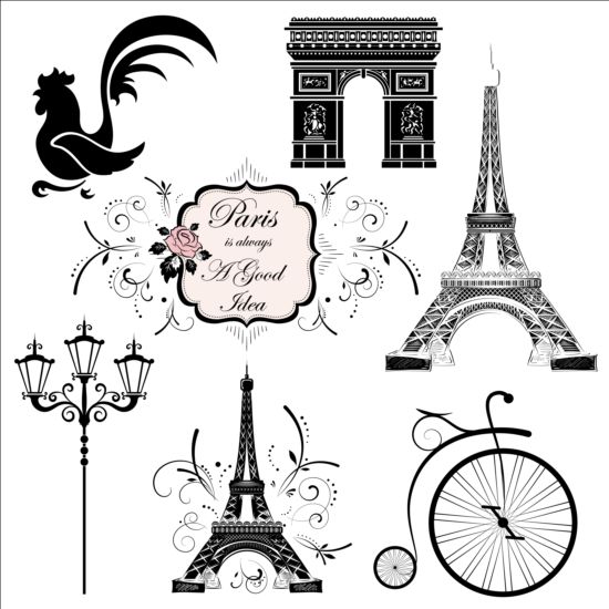 Pariser Reiselemente Vektor Stil Reisen paris Elemente   