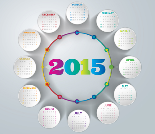 ラウンドペーパーカードカレンダー2015ベクトル 紙 ラウンド カレンダー カード 2015   