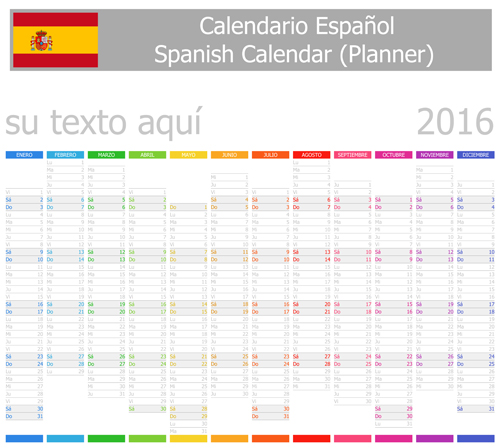 スペイン語2016グリッドカレンダーベクター素材05 スペイン語 グリッド カレンダー 2016   