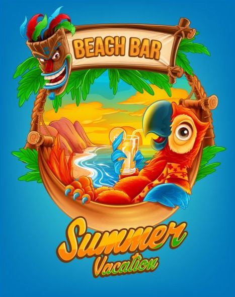 Sommerurlaub Strandbar Hintergrundvektor 02 Urlaub Strand Sommer bar   