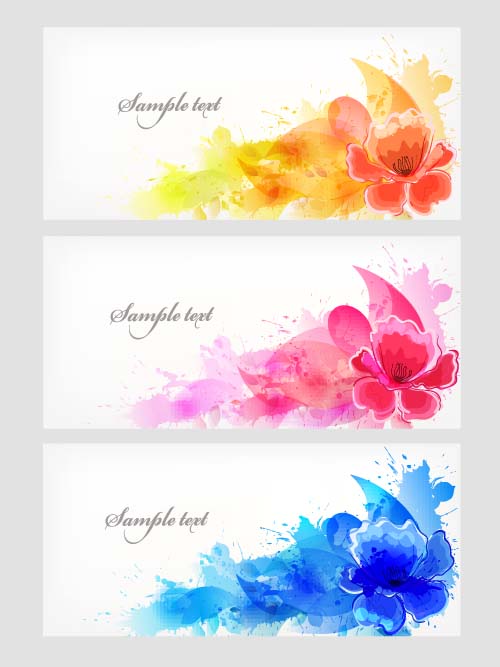 Wasserfarbe Blumenbanner Vektor Set 02 Blume banner Aquarell   