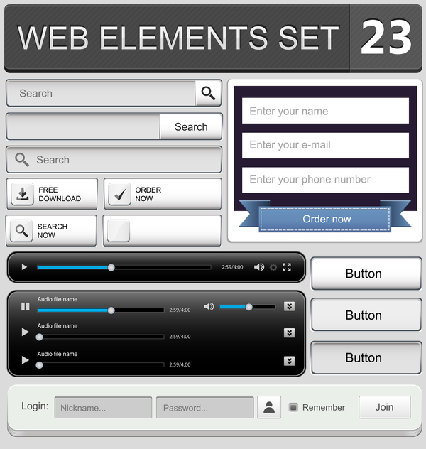 ボタンベクトル材料セット16を持つ Web 要素 要素 ボタン web   