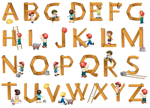 Holzalphabet mit Kindervektor kind Holz alphabet   
