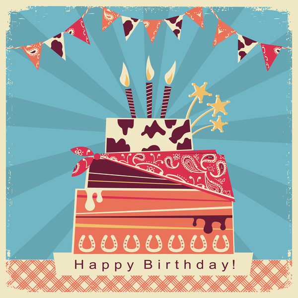 Cowboy-Geburtstagskarte mit Kuchenvektor Kuchen Karte Geburtstag cowboy   