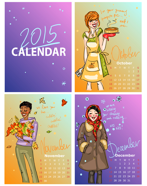2015カレンダー女の子ベクトル材料02 材料 女の子 カレンダー 2015   
